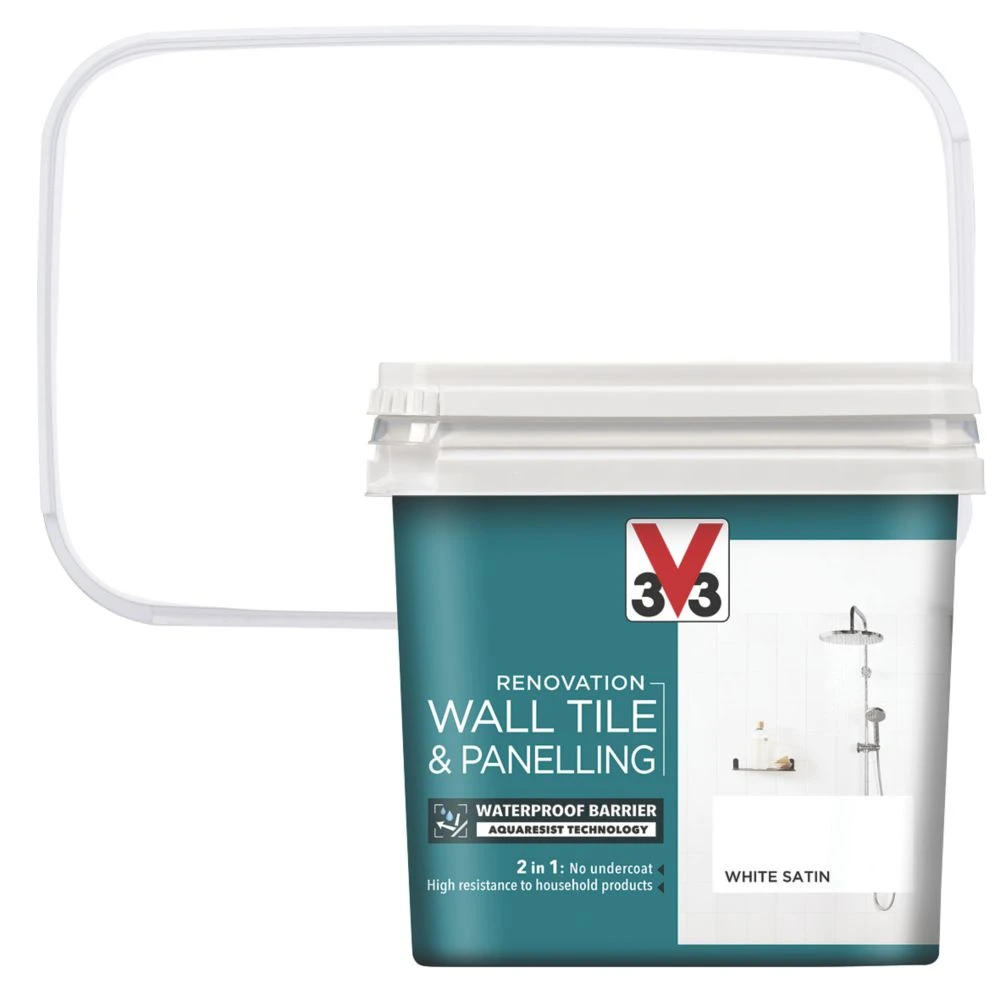 V33 Satin White Acrylic Wall Tile & Panelling Paint 750ml - Image 2