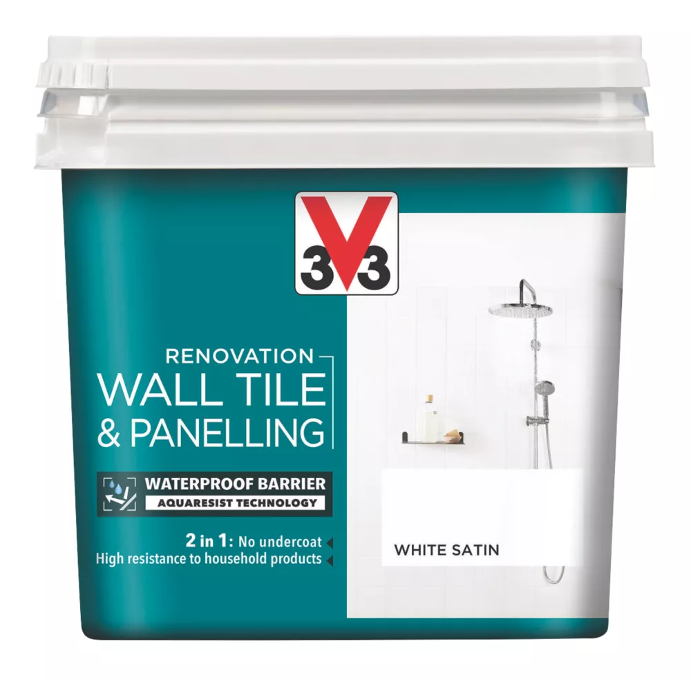 V33 Satin White Acrylic Wall Tile & Panelling Paint 750ml