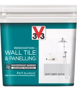 V33 Satin Soft Grey Acrylic Wall Tile & Panelling Paint 750ml