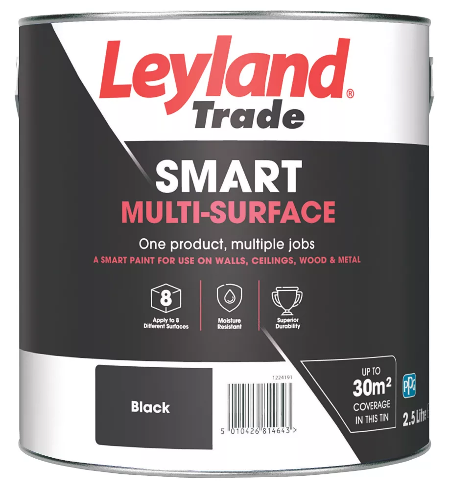 Leyland Trade Smart Eggshell Black Emulsion Multi-Surface Paint 2.5Ltr