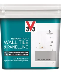 V33 Satin Loft Grey Acrylic Wall Tile & Panelling Paint 750ml