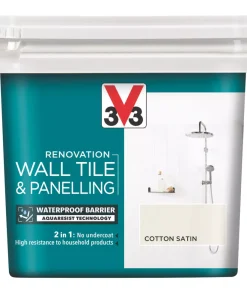 V33 Satin Cotton Off-White Acrylic Wall Tile & Panelling Paint 750ml
