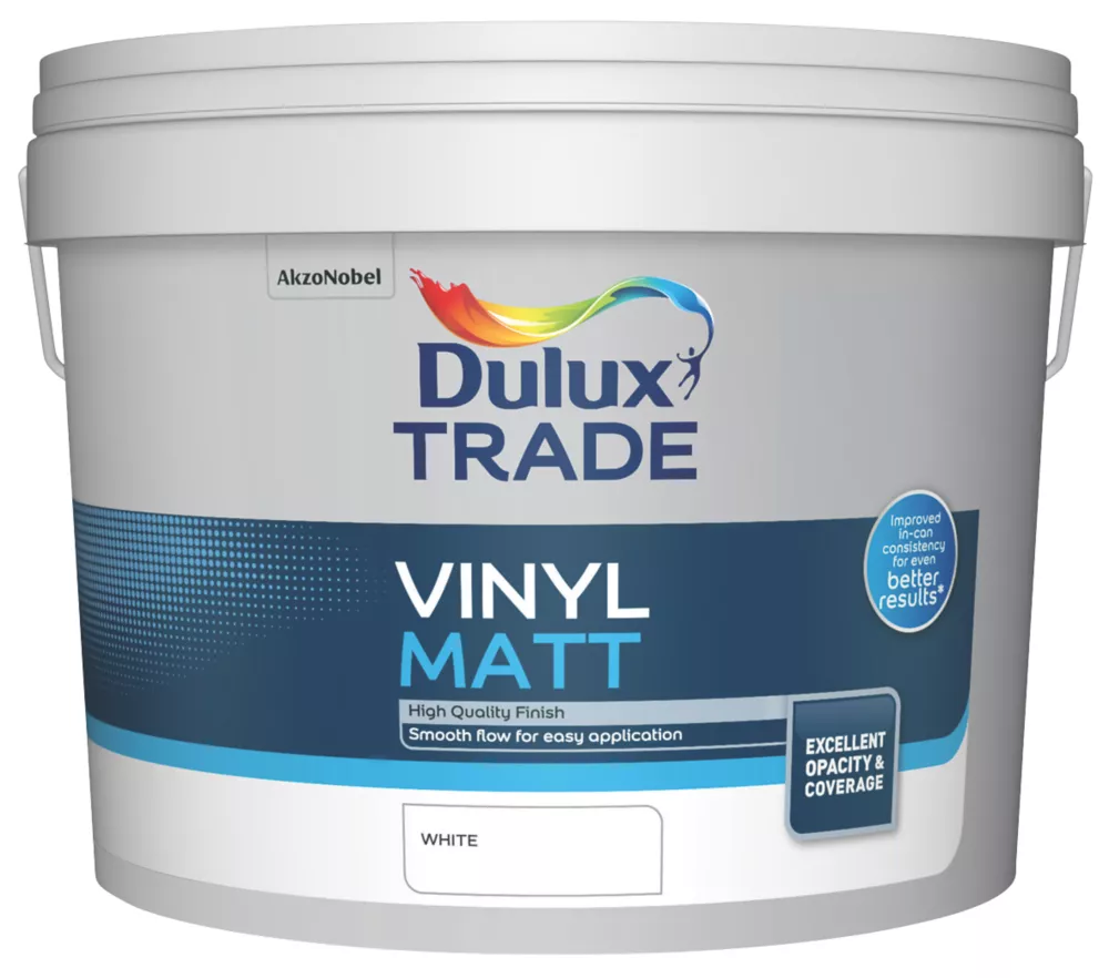 Dulux Trade Matt White Emulsion Paint 10Ltr