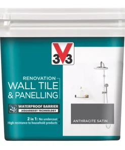 V33 Satin Anthracite Grey Acrylic Wall Tile & Panelling Paint 750ml